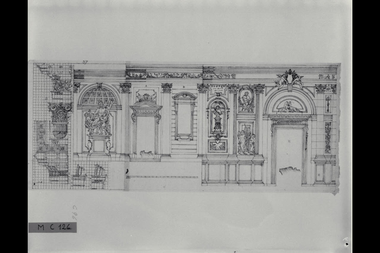 Studi di partiti di facciate con sezioni (disegno) di Maggiolini (bottega) (secc. XVIII/ XIX)