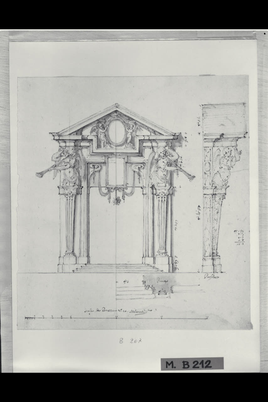 Prospetto e fianco di un portale (disegno) di Maggiolini (bottega) (secc. XVIII/ XIX)