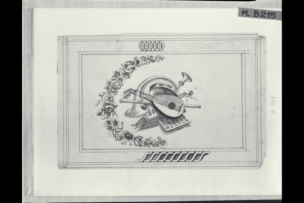 Piano con strumenti musicali (disegno) di Maggiolini (bottega) (secc. XVIII/ XIX)