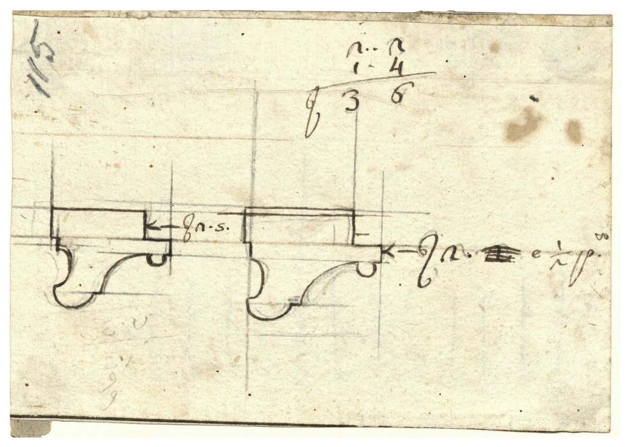Sezioni quotate di cornice (disegno) di Maggiolini (bottega) (secc. XVIII/ XIX)