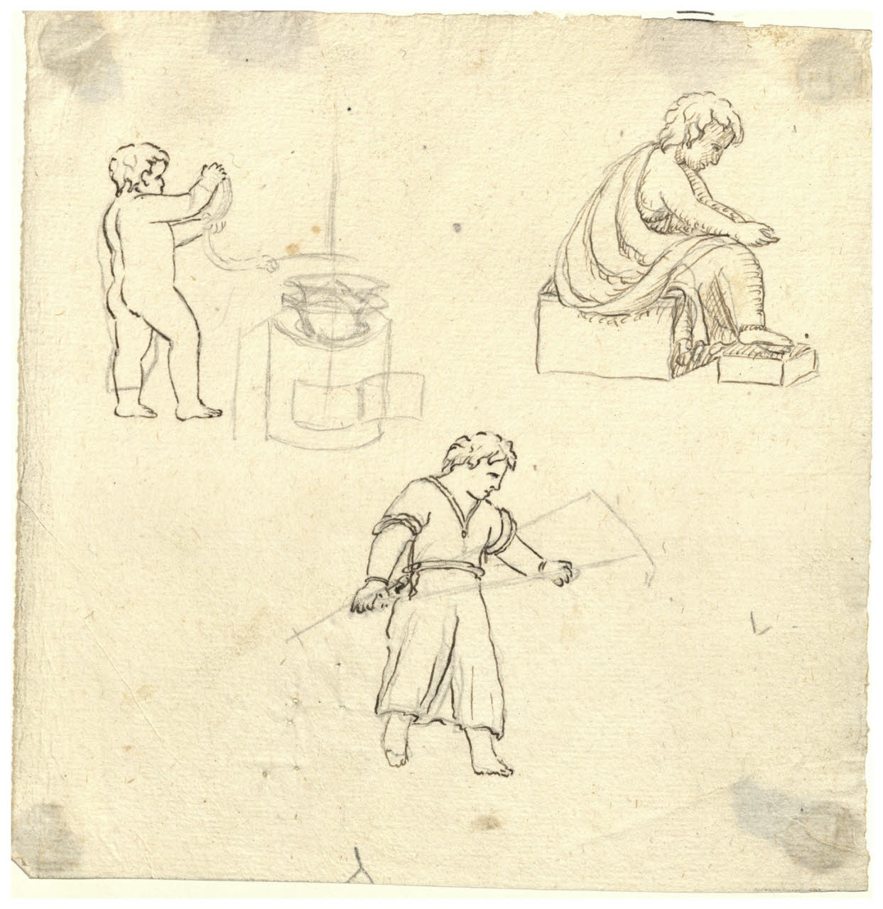 Tre bambini ignudi e vestiti in diversi atteggiamenti (disegno) di Maggiolini (bottega) (secc. XVIII/ XIX)