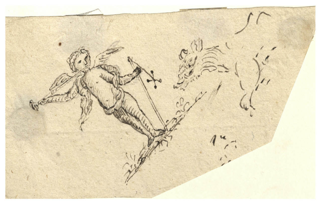 Amorino con un animale (disegno) di Maggiolini (bottega) (secc. XVIII/ XIX)