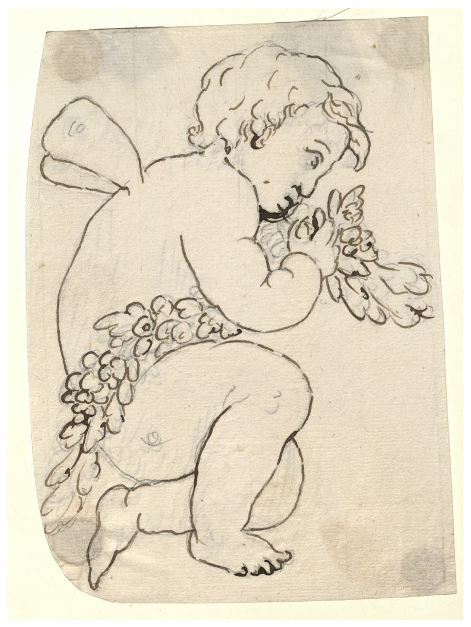Amorino inginocchiato con una ghirlanda di fiori (disegno) di Maggiolini; Appiani, Andrea (bottega; copia da) (secc. XVIII/ XIX)