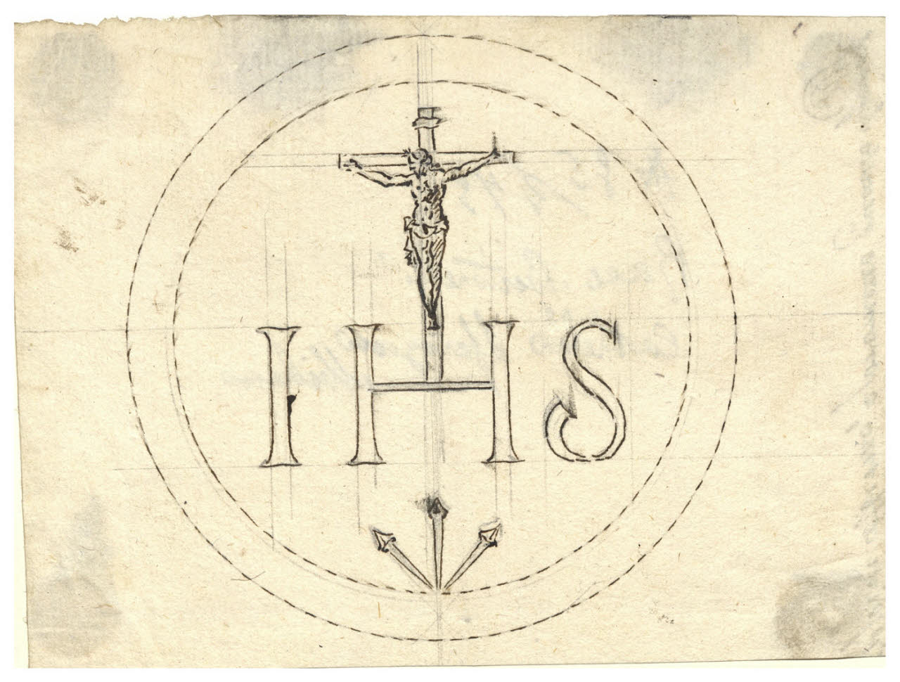 Crocifisso con il monogramma IHS e i chiodi della Passione (disegno) di Maggiolini (bottega) (secc. XVIII/ XIX)