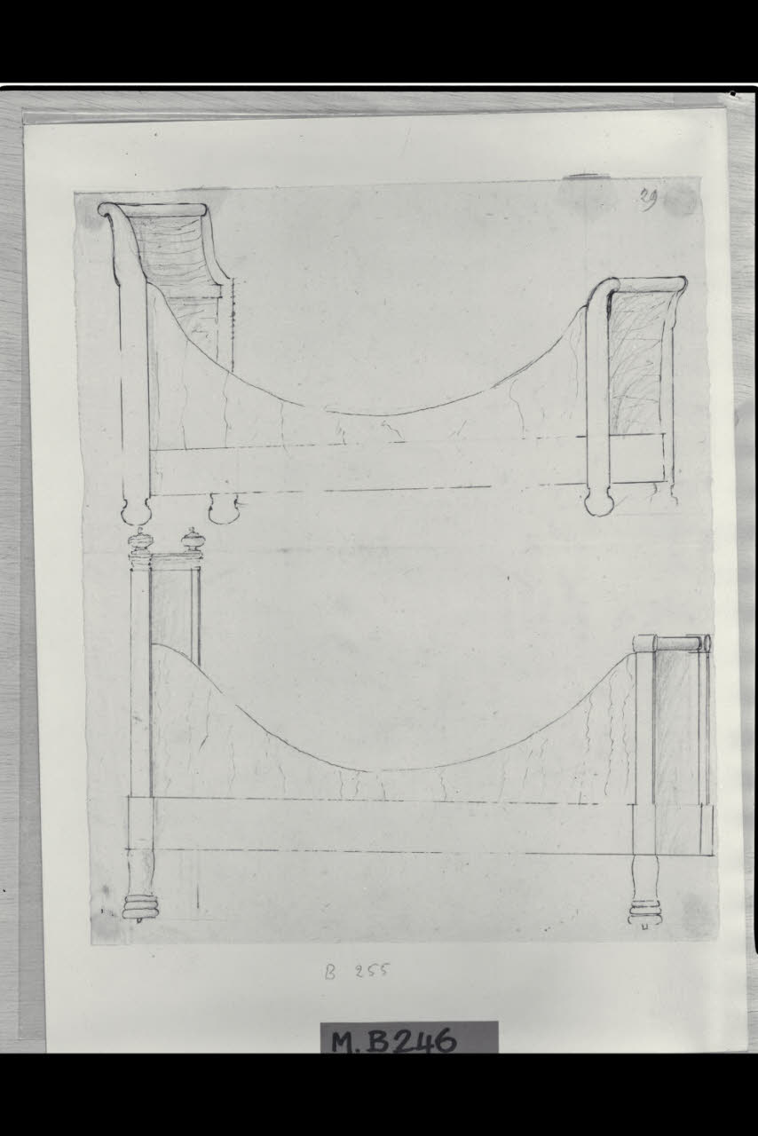 Due studi di letto (disegno) di Maggiolini (bottega) (secondo quarto sec. XIX)