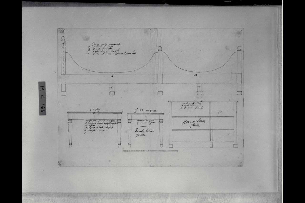 Progetto per letto e tavoli (disegno) di Maggiolini (bottega) (secc. XVIII/ XIX)