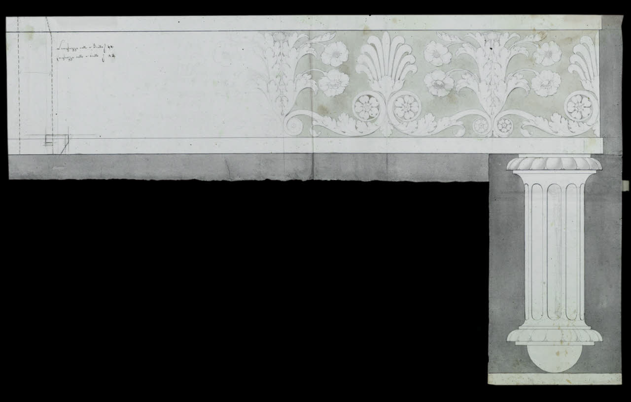 Studio per sgabello o poggiapiedi (disegno) di Albertolli, Giocondo il Vecchio ((?)) (secc. XVIII/ XIX)