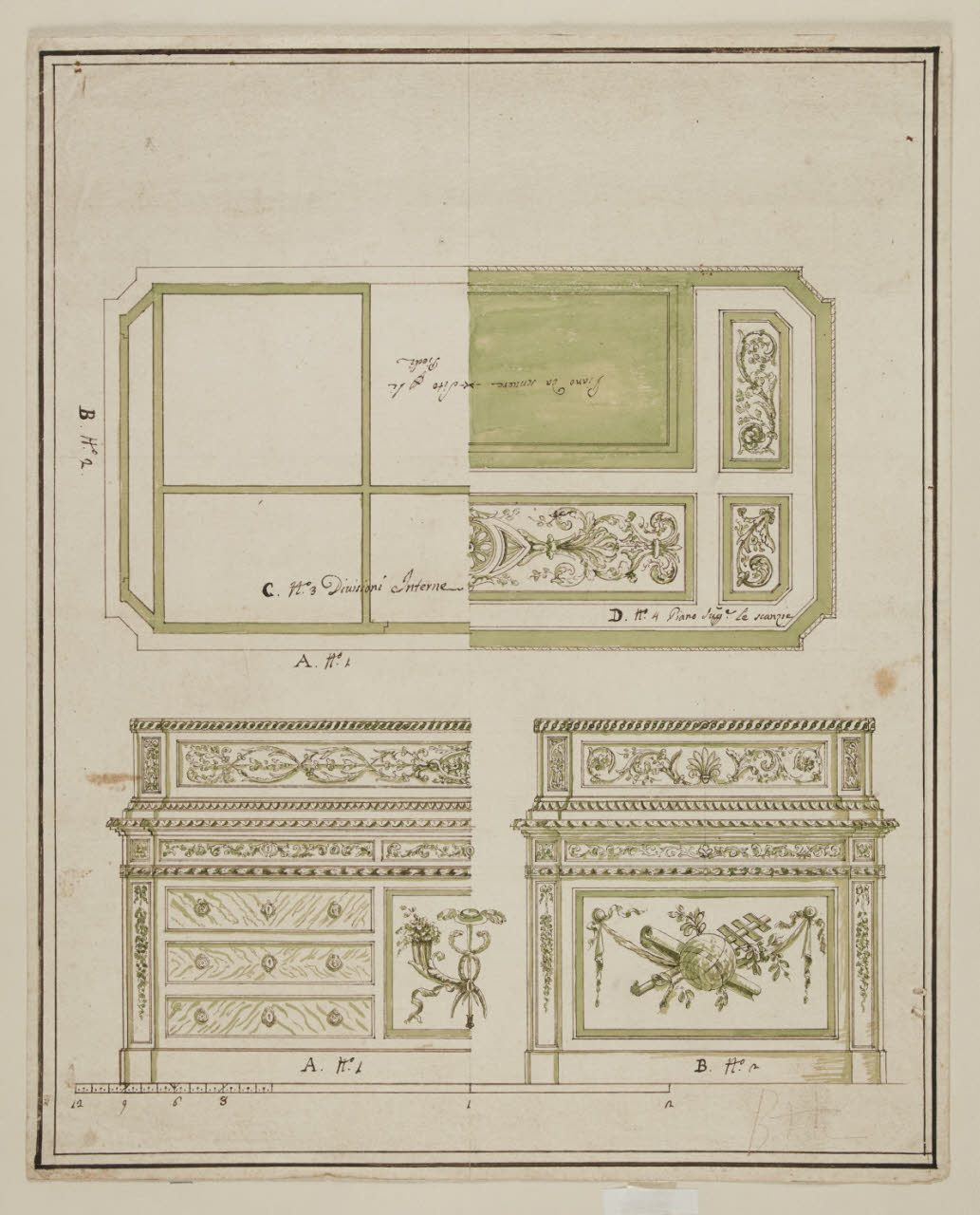Progetto di scrivania (disegno) di Maggiolini (bottega) (secc. XVIII/ XIX)