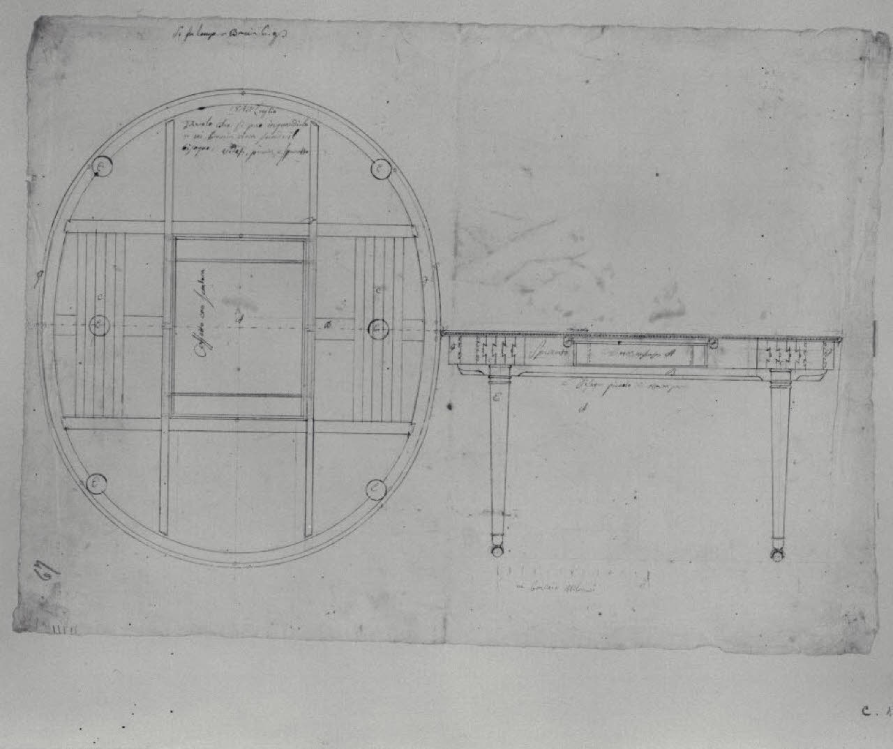 Progetto di un tavolo allungabile (disegno) di Maggiolini (bottega) (secc. XVIII/ XIX)