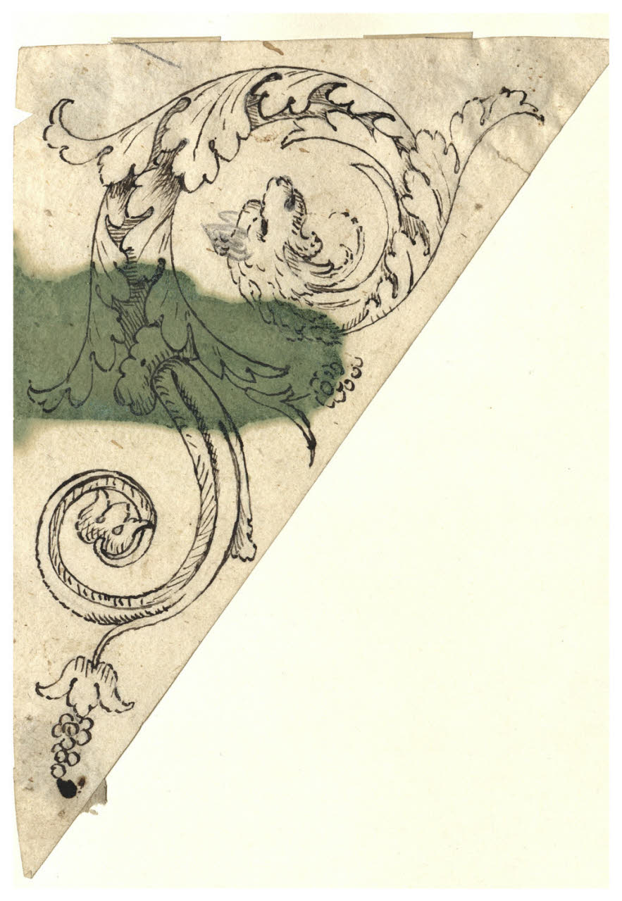 Girali d'acanto con protome leonina (disegno) di Maggiolini (bottega) (secc. XVIII/ XIX)