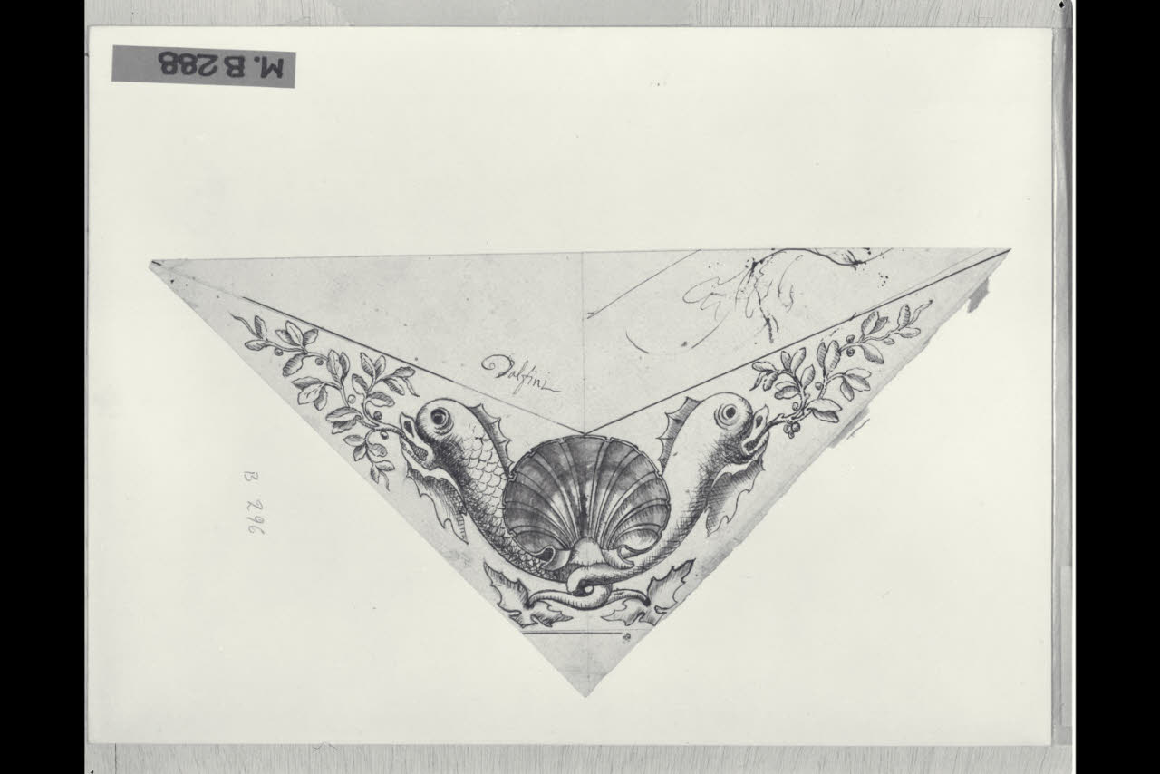 Due delfini con ramoscelli di ulivo (disegno) di Maggiolini (bottega) (secc. XVIII/ XIX)