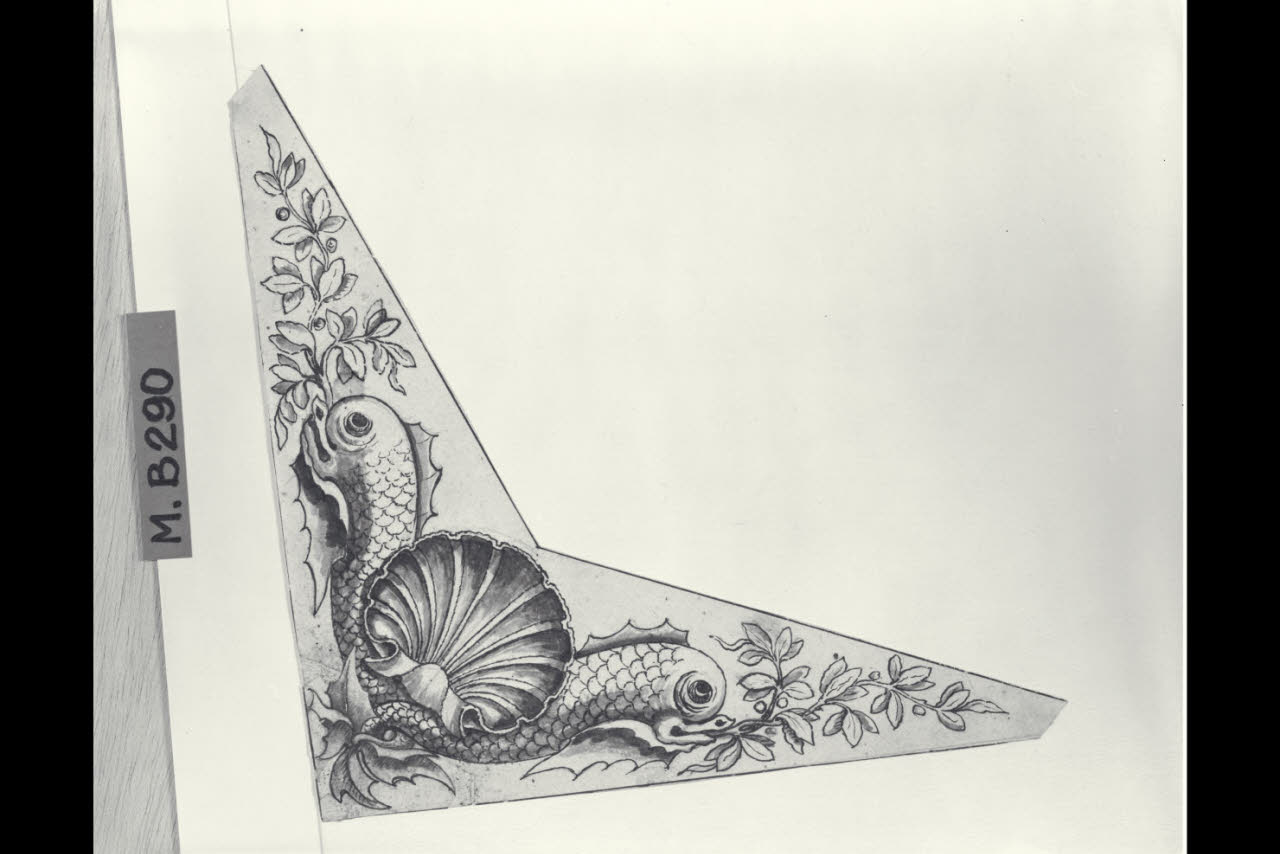 Delfini con ramoscelli di ulivo (disegno) di Maggiolini (bottega) (secc. XVIII/ XIX)