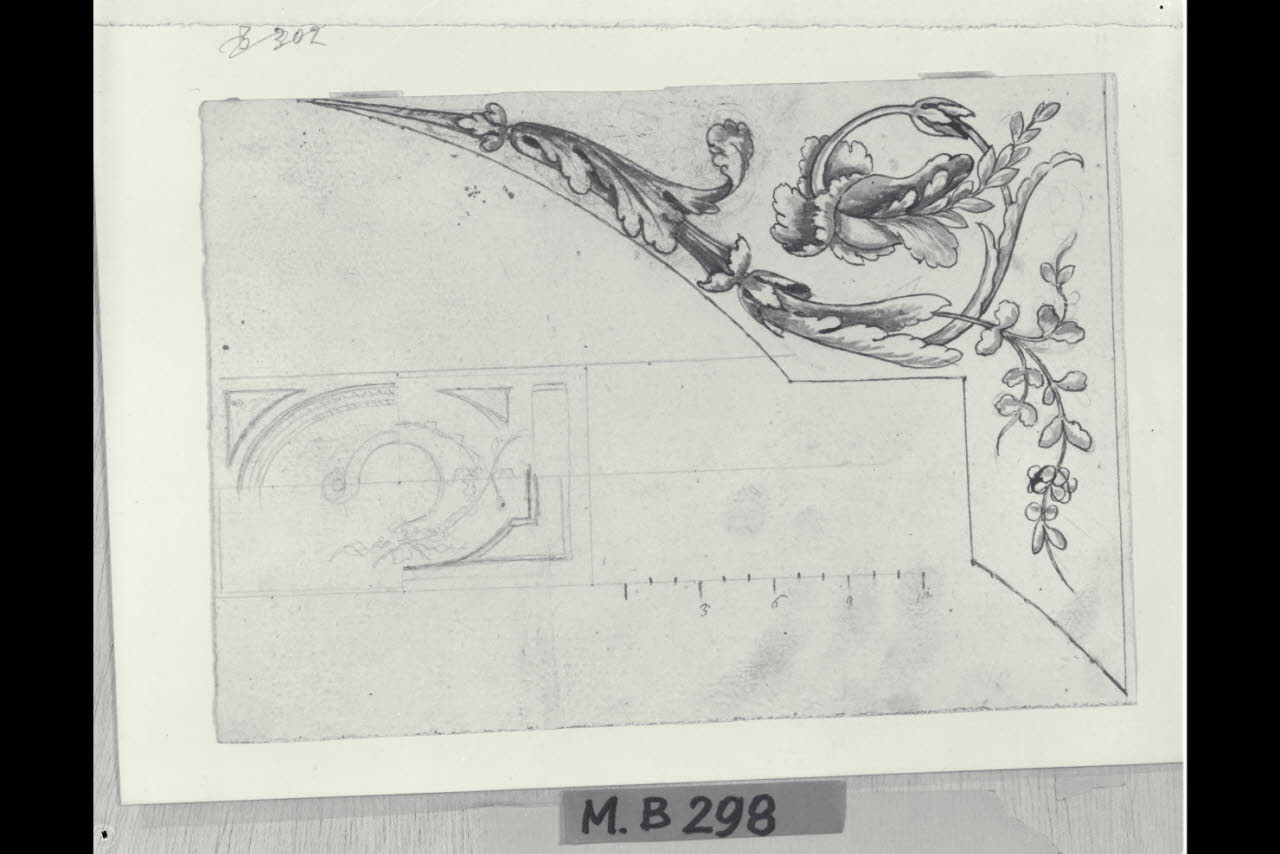 Piano e particolare dell'angolo di un tavolo (disegno) di Maggiolini (bottega) (fine sec. XVIII)