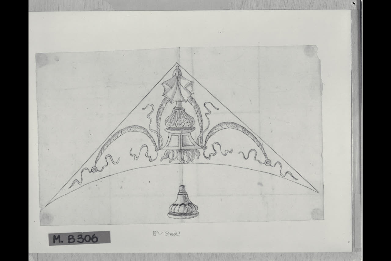 Ornamento ad angolo con nastri e ghirlande (disegno) di Maggiolini (bottega) (secc. XVIII/ XIX)