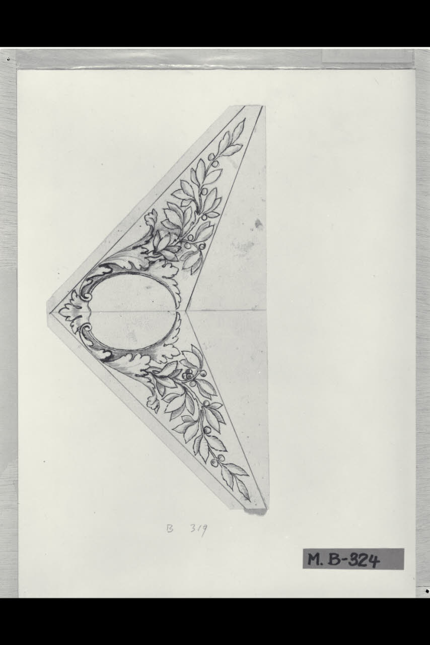 Incorniciatura ovale con foglie d'acanto e rami d'ulivo (disegno) di Maggiolini (bottega) (secc. XVIII/ XIX)
