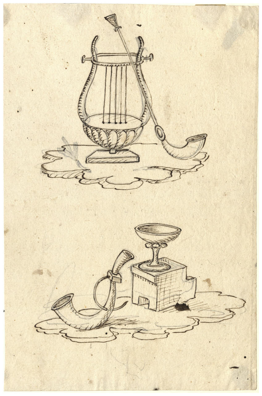 Strumenti musicali all'antica (disegno) di Maggiolini (bottega) (secc. XVIII/ XIX)