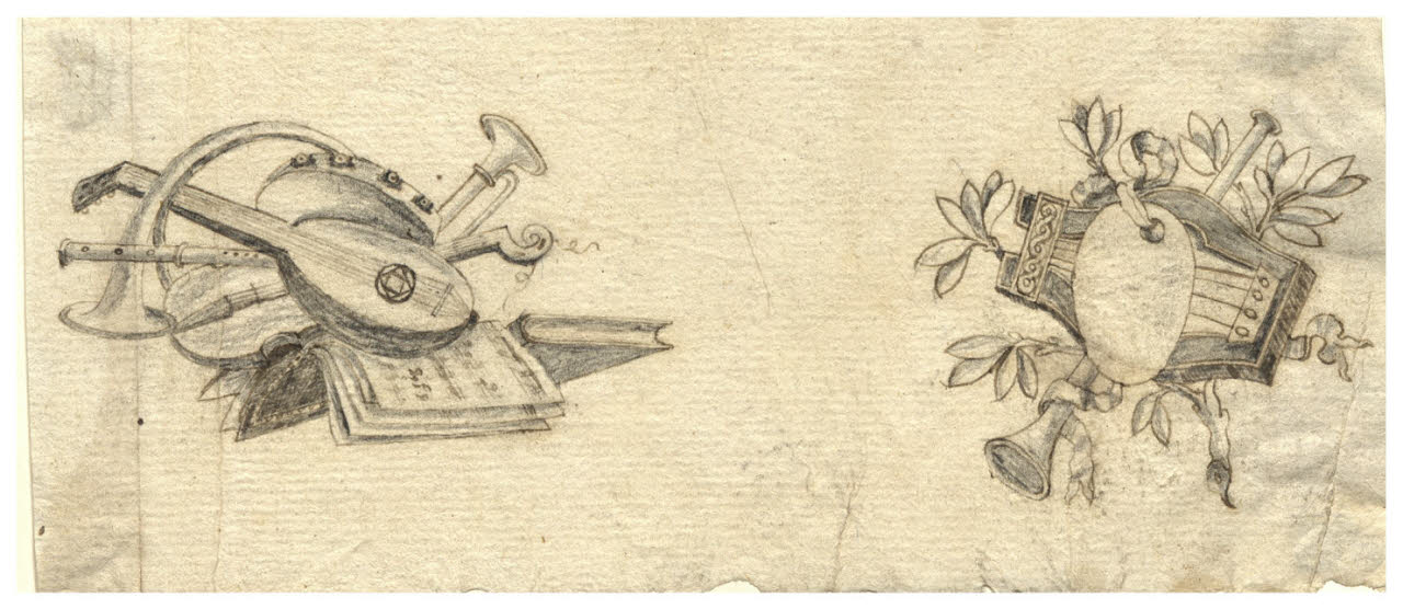 Trofei musicali (disegno) di Maggiolini (bottega) (secc. XVIII/ XIX)