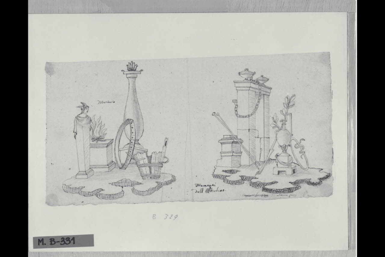 Due capricci all'antica dalle antiche pitture de Le antichità di Ercolano (disegno) di Maggiolini (bottega) (secc. XVIII/ XIX)