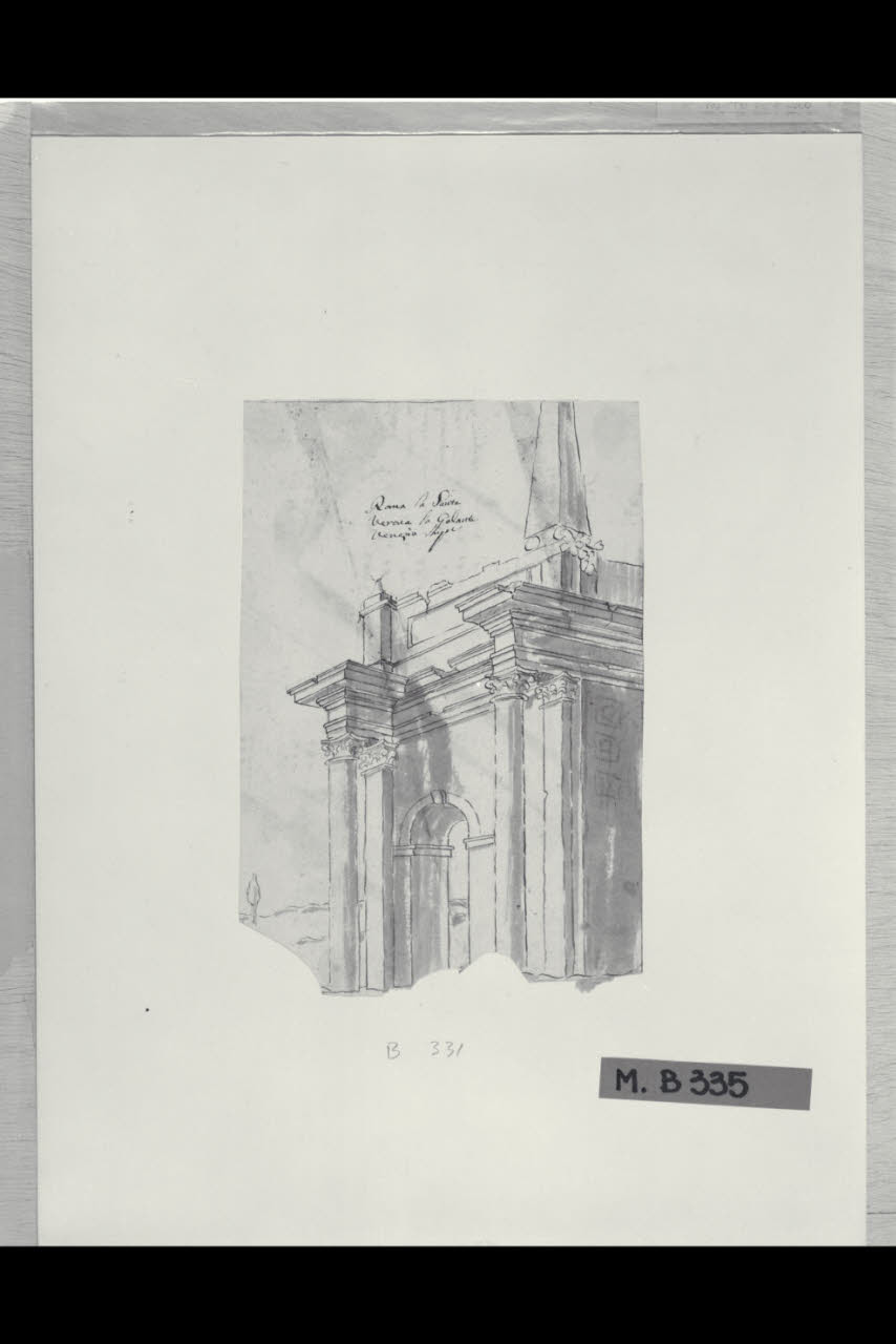 Capriccio con arco sormontato da un obelisco (disegno) di Maggiolini (bottega) (secc. XVIII/ XIX)