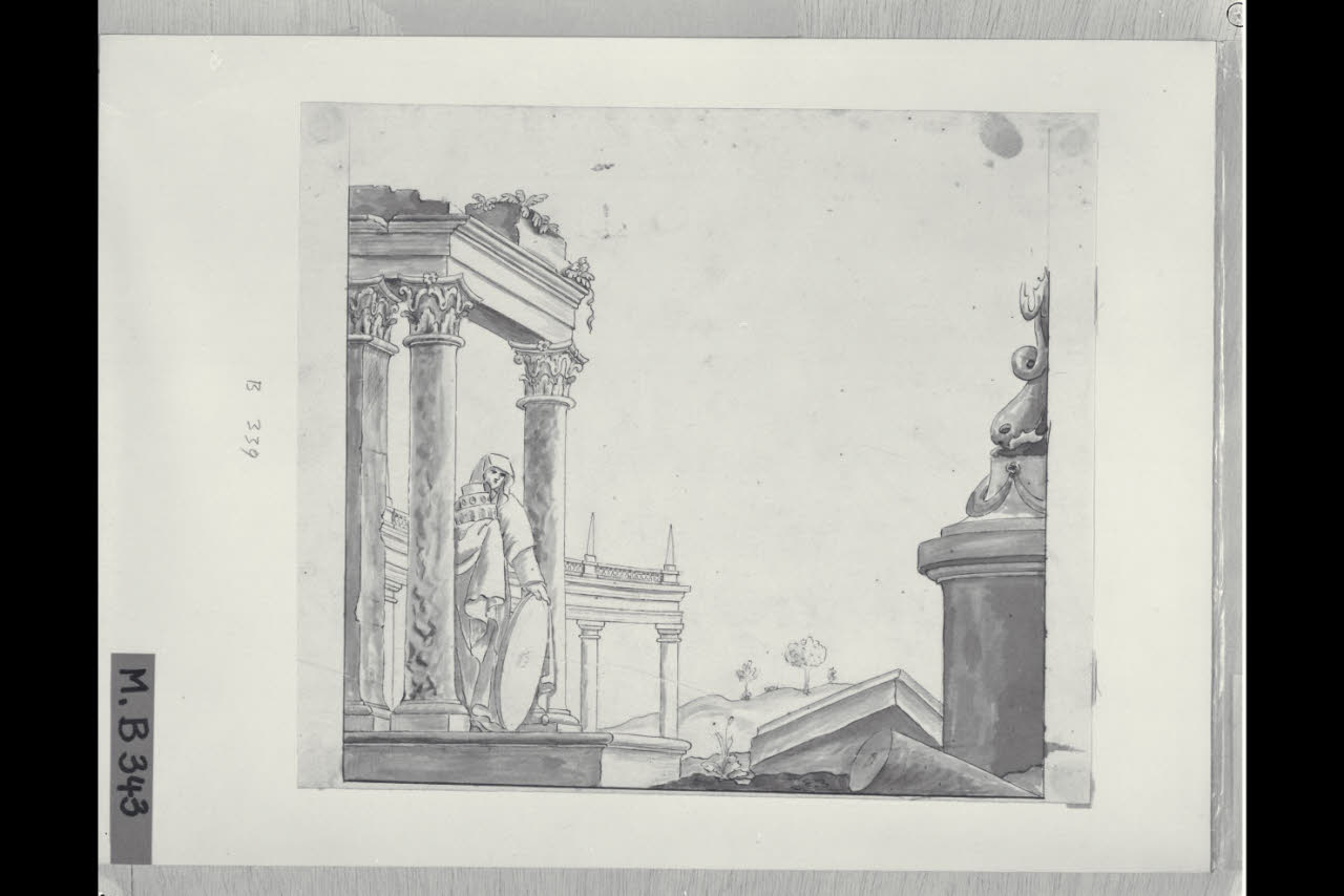 Capriccio con rovine (disegno) di Maggiolini (bottega) (secc. XVIII/ XIX)