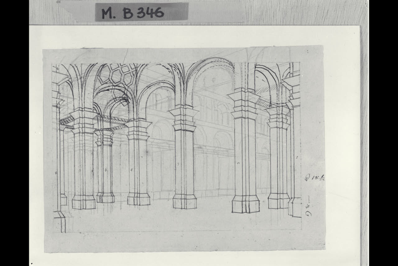 Veduta prospettica di portico con logge (disegno) di Maggiolini (bottega) (secc. XVIII/ XIX)