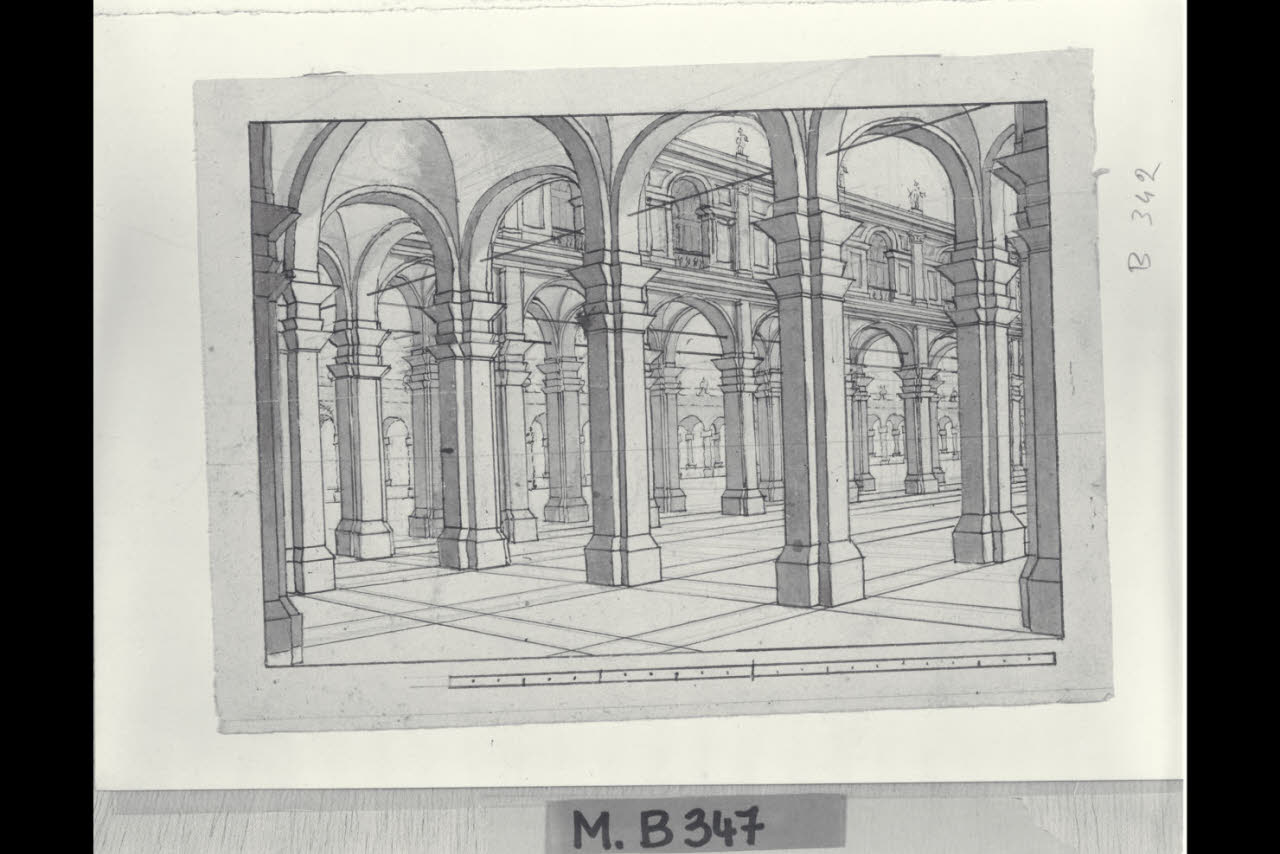 Veduta prospettica di portico con logge (disegno) di Maggiolini (bottega) (secc. XVIII/ XIX)