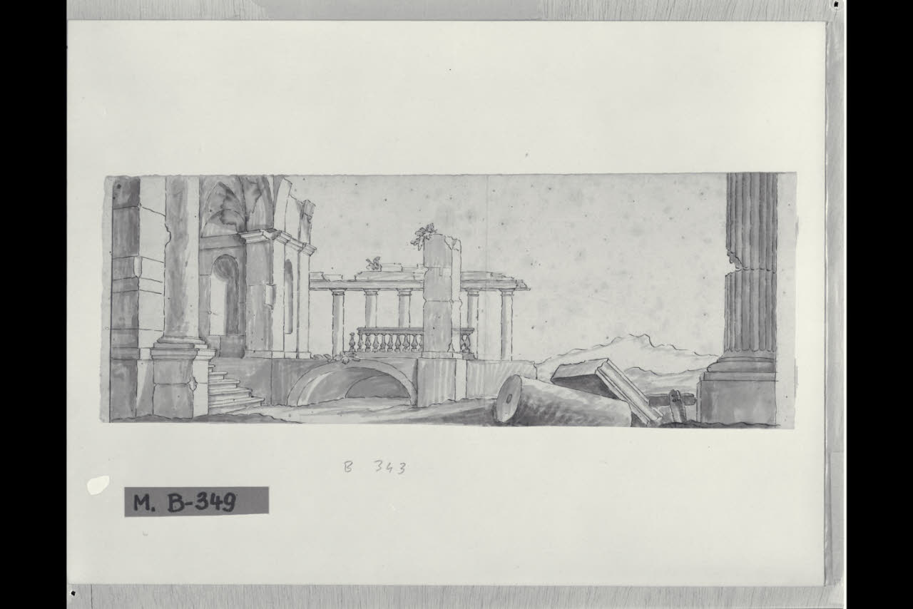 Capriccio con rovine (disegno) di Maggiolini (bottega) (secc. XVIII/ XIX)