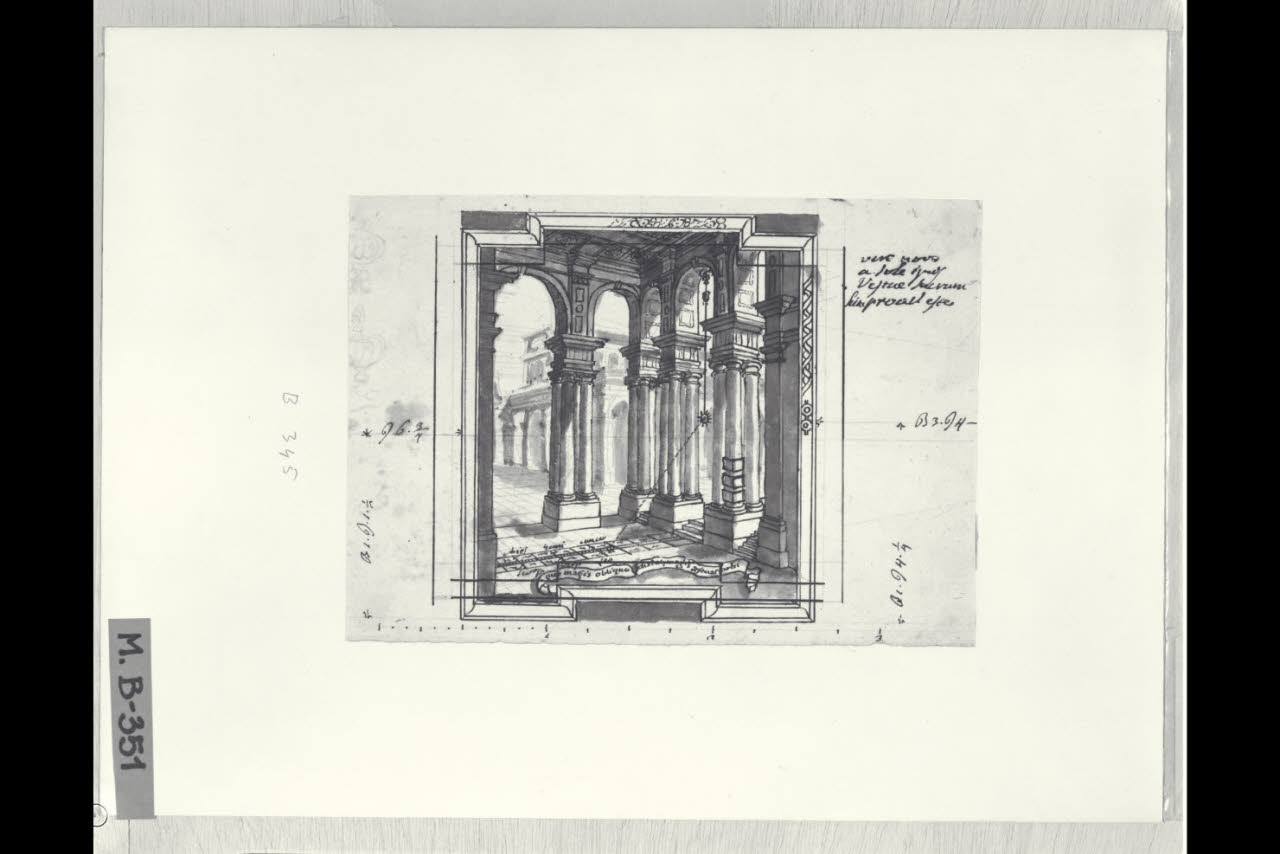 Capriccio architettonico con portici e un orologio solare (disegno) di Maggiolini (bottega) (fine sec. XVIII)