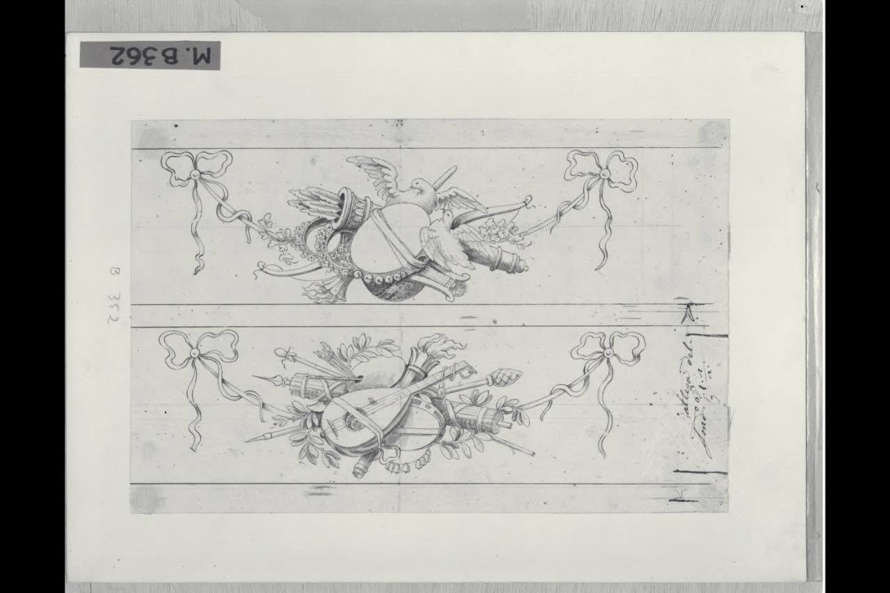 Trofei con allegoria dell'Amore e della Musica (disegno) di Maggiolini (bottega) (secc. XVIII/ XIX)