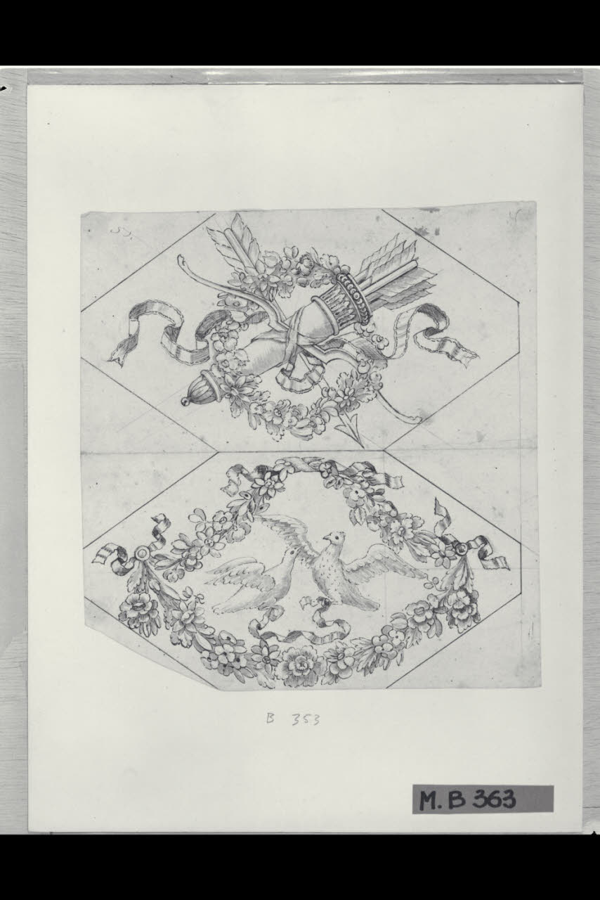 Due trofei con allegorie dell'Amore (disegno) di Maggiolini (bottega) (secc. XVIII/ XIX)