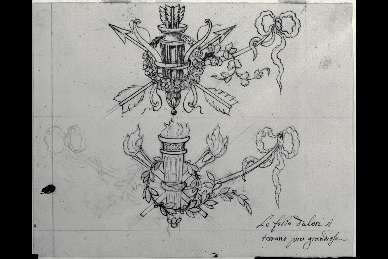 Due trofei con allegorie dell'Amore (disegno) di Maggiolini (bottega) (secc. XVIII/ XIX)