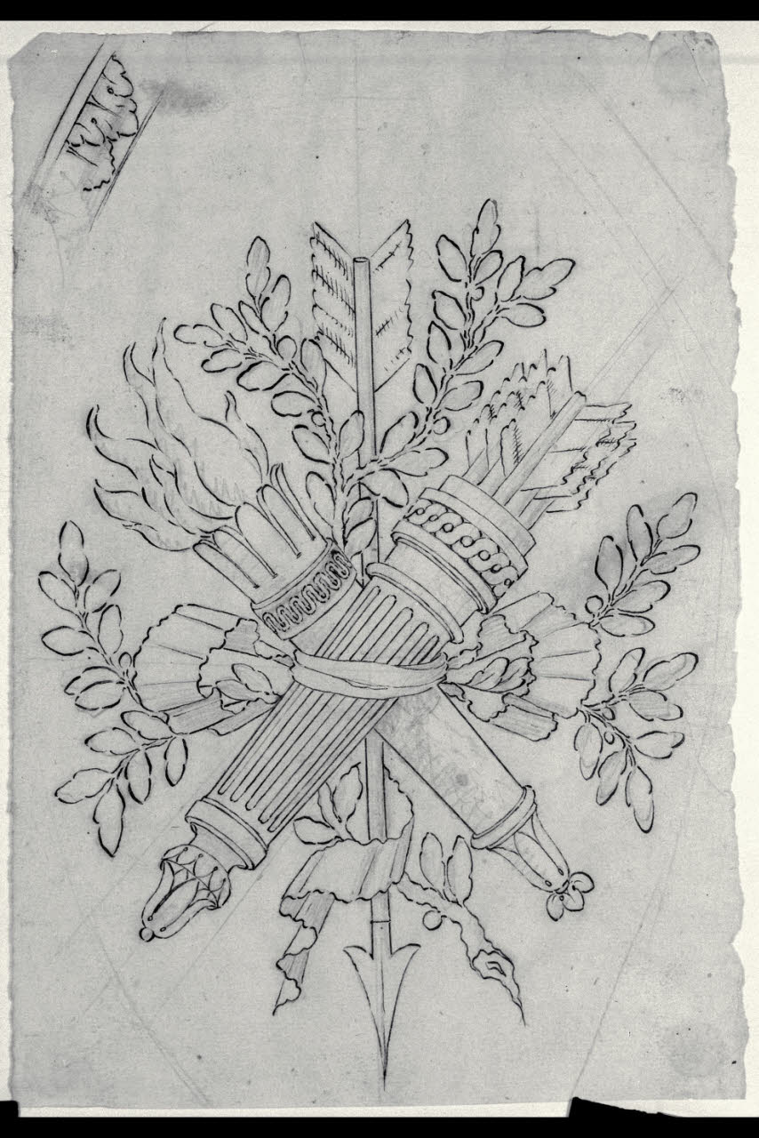 Trofeo con gli attributi allegorici dell'Amore (disegno) di Maggiolini (bottega) (secc. XVIII/ XIX)
