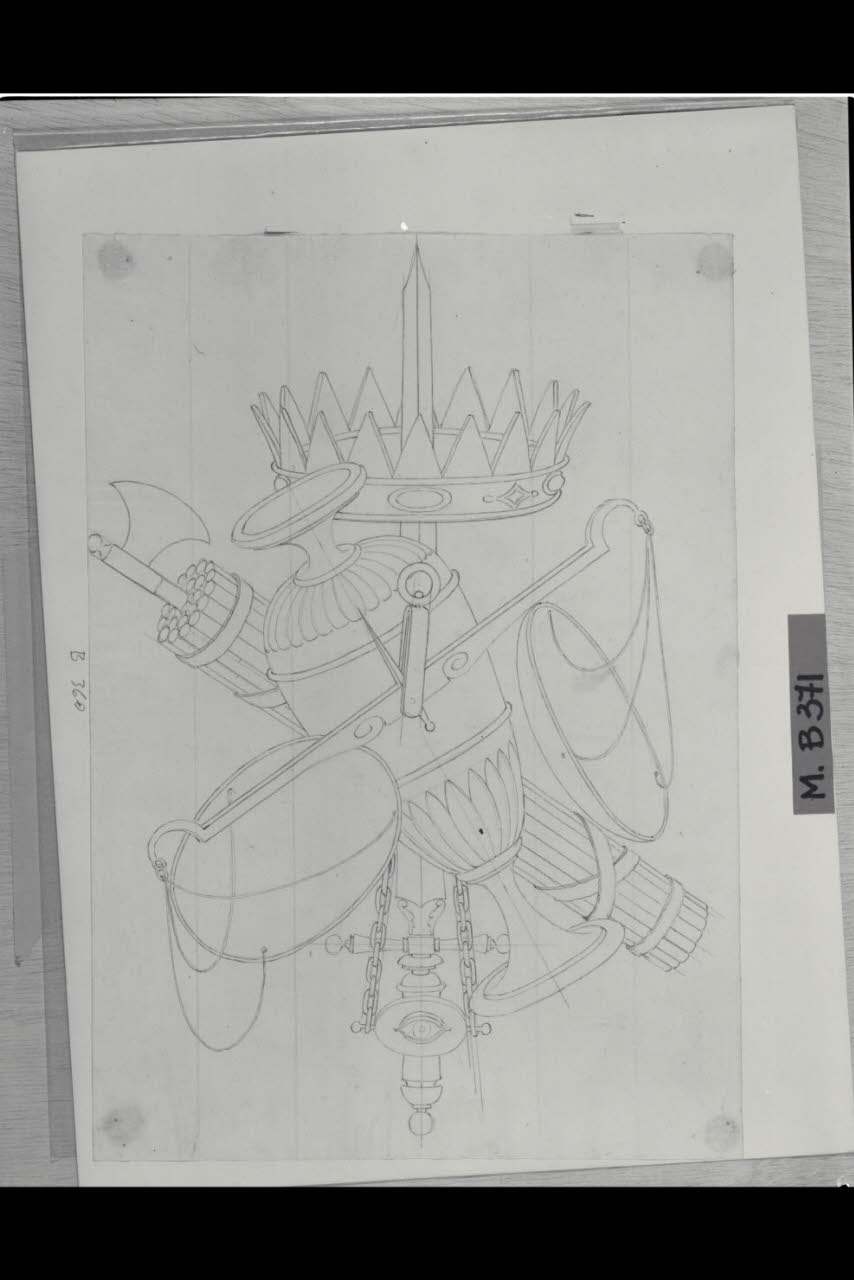Trofeo allegorico della Giustizia (disegno) di Maggiolini (bottega) (secc. XVIII/ XIX)