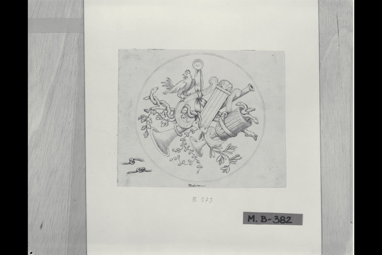 Trofeo con gli attributi delle Arti e della Scienza (disegno) di Maggiolini (bottega) (secc. XVIII/ XIX)