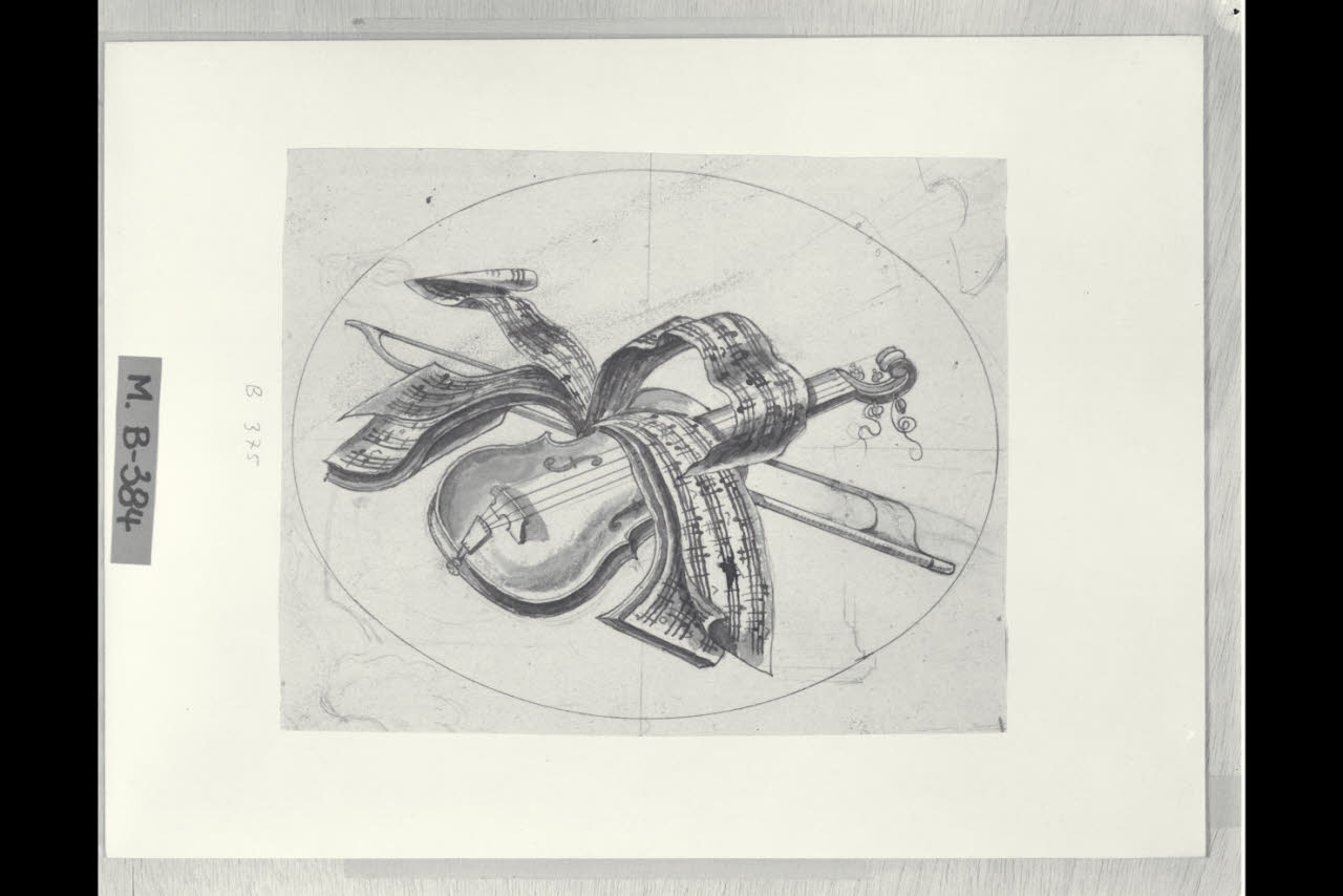 Violino con archetto e un libro di musica (disegno) di Maggiolini (bottega) (secc. XVIII/ XIX)