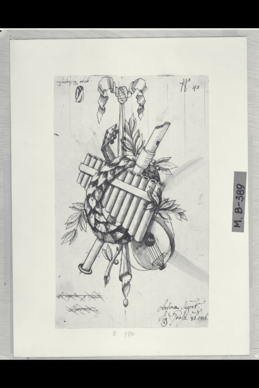 Trofeo con strumenti musicali (disegno) di Maggiolini (bottega) (sec. XIX)