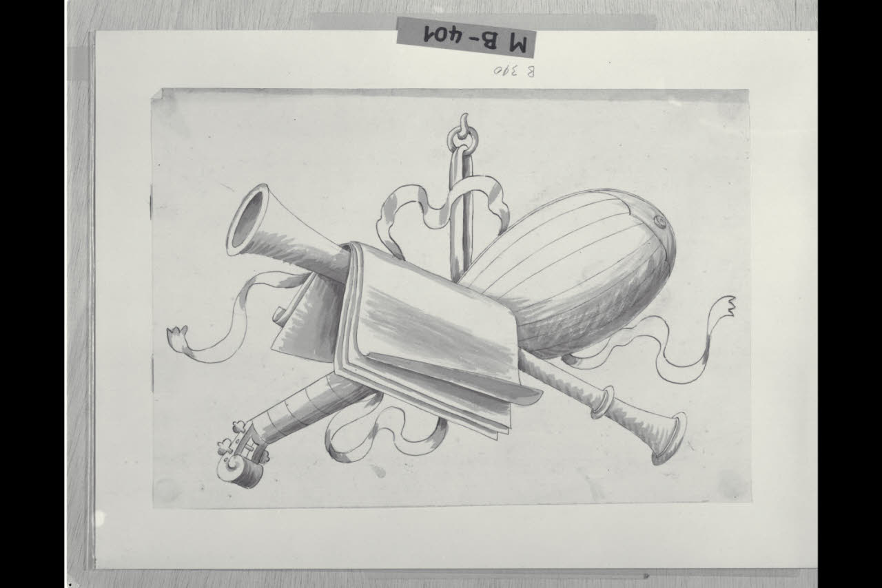 Trofeo musicale (disegno) di Maggiolini (bottega) (secc. XVIII/ XIX)