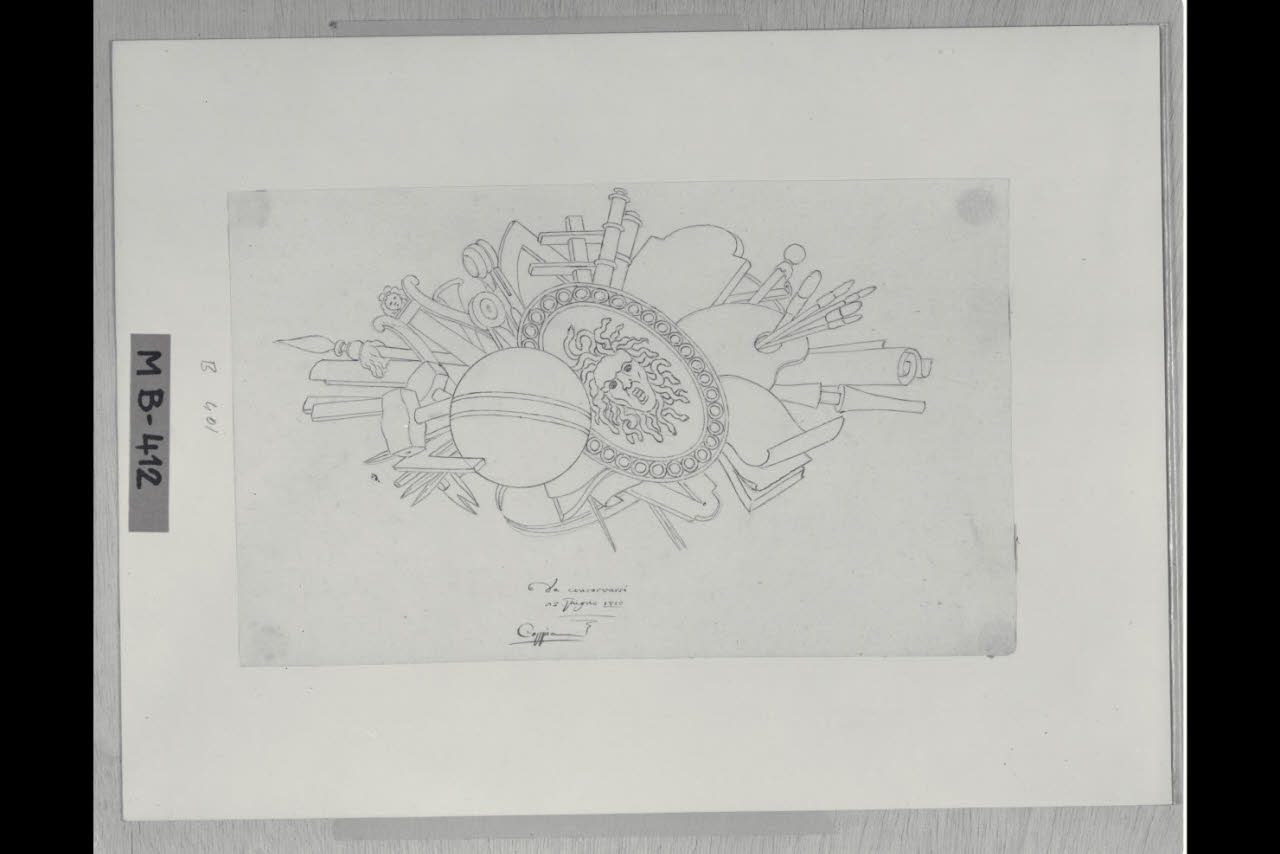 Trofeo allegorico (disegno) di Maggiolini (bottega) (sec. XIX)