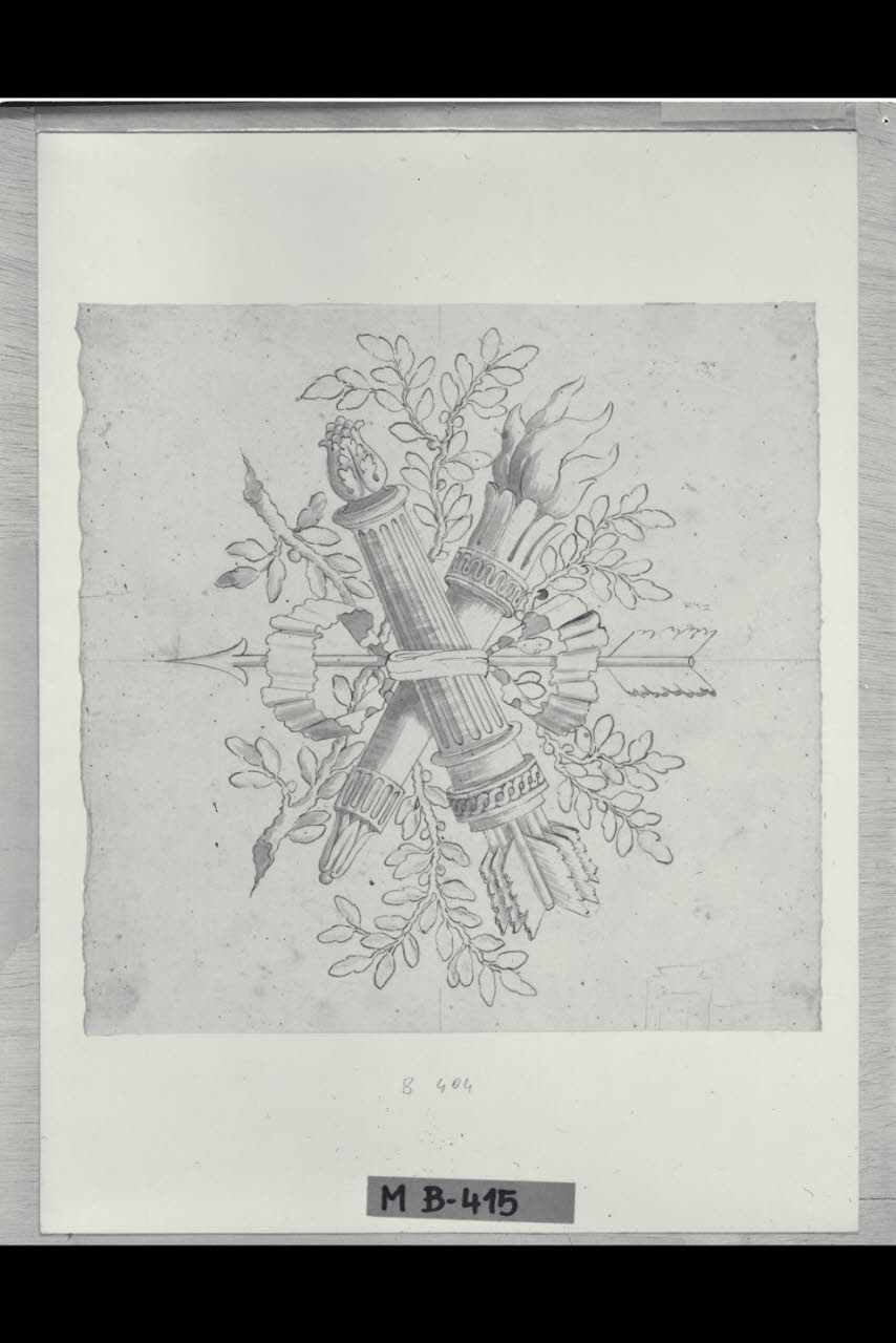 Trofeo con attributi dell'Amore (disegno) di Maggiolini (bottega) (secc. XVIII/ XIX)