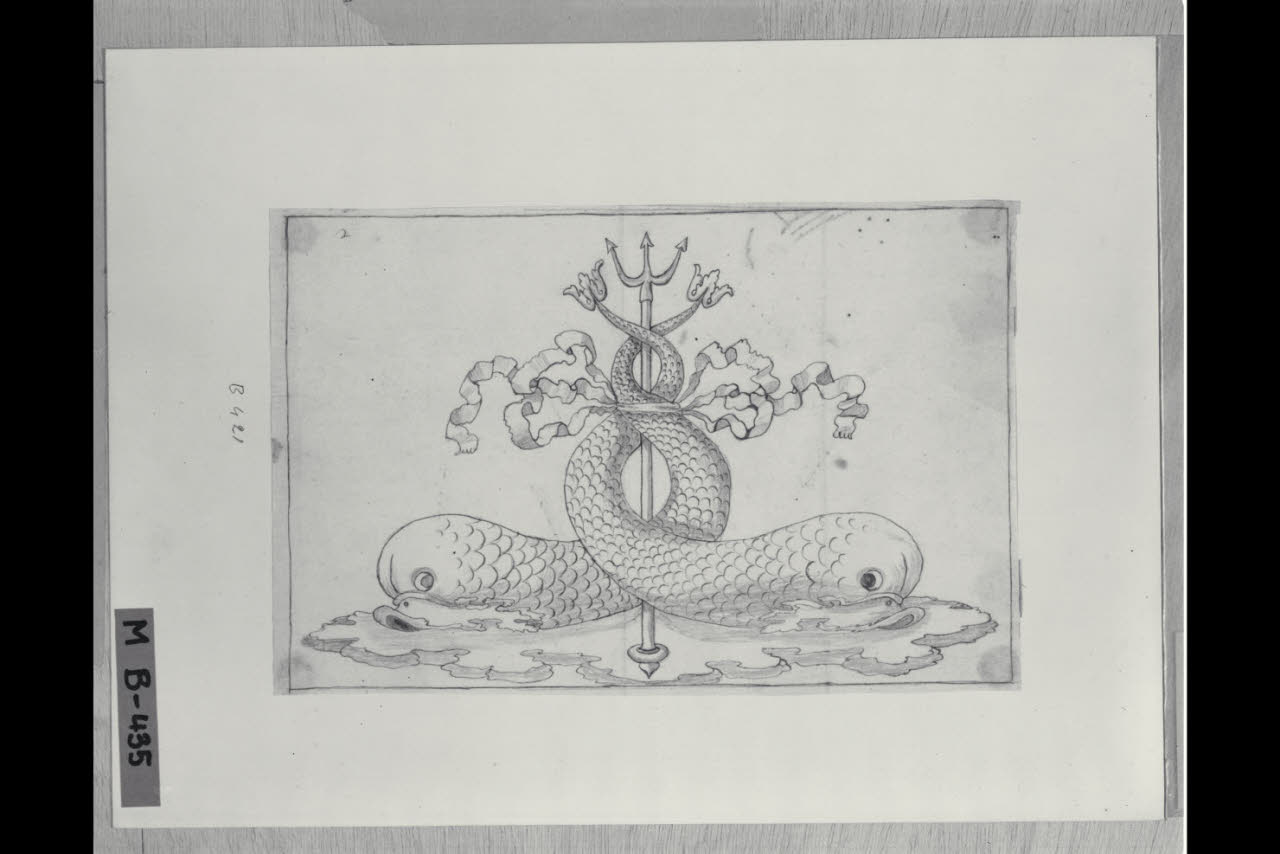 Due delfini intrecciati (disegno) di Maggiolini (bottega) (secc. XVIII/ XIX)