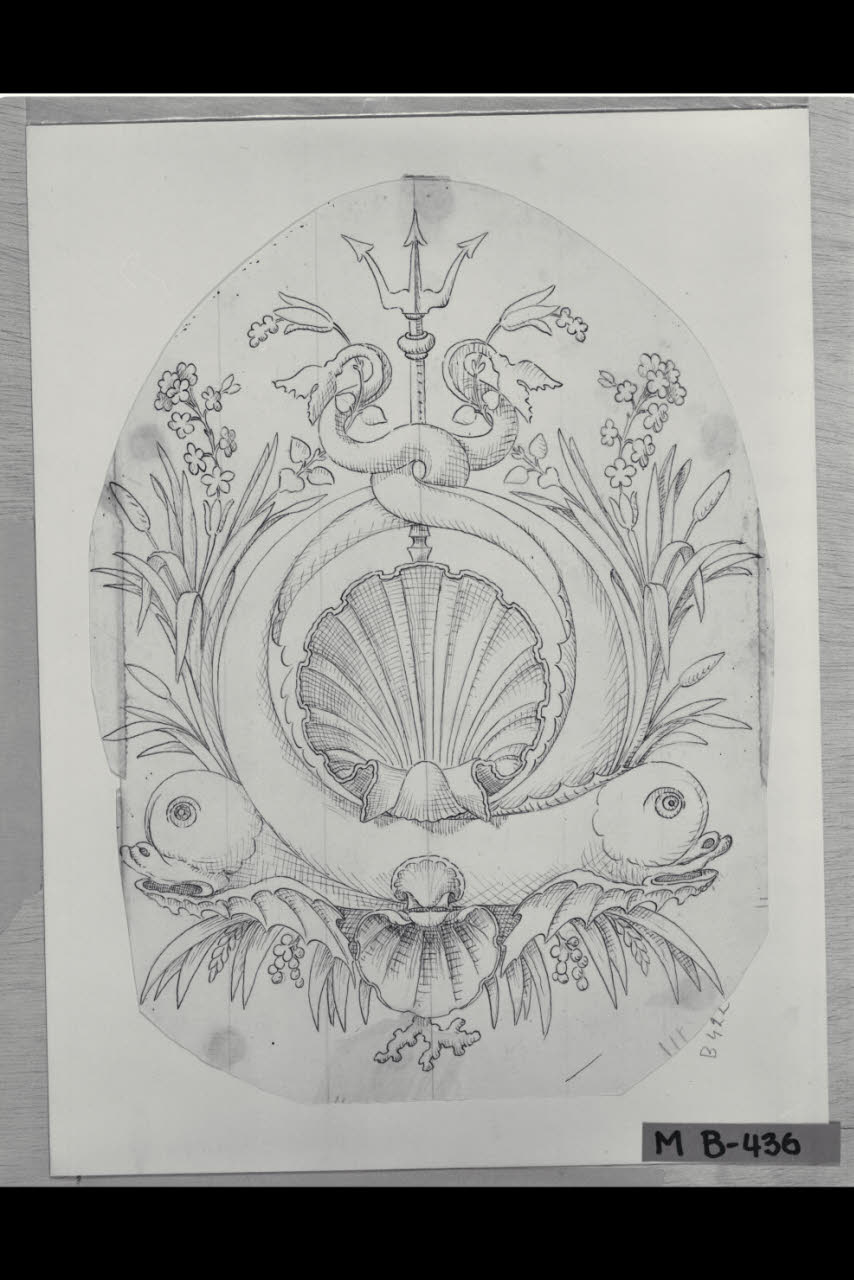 Trionfo con delfini (disegno) di Maggiolini (bottega) (secc. XVIII/ XIX)