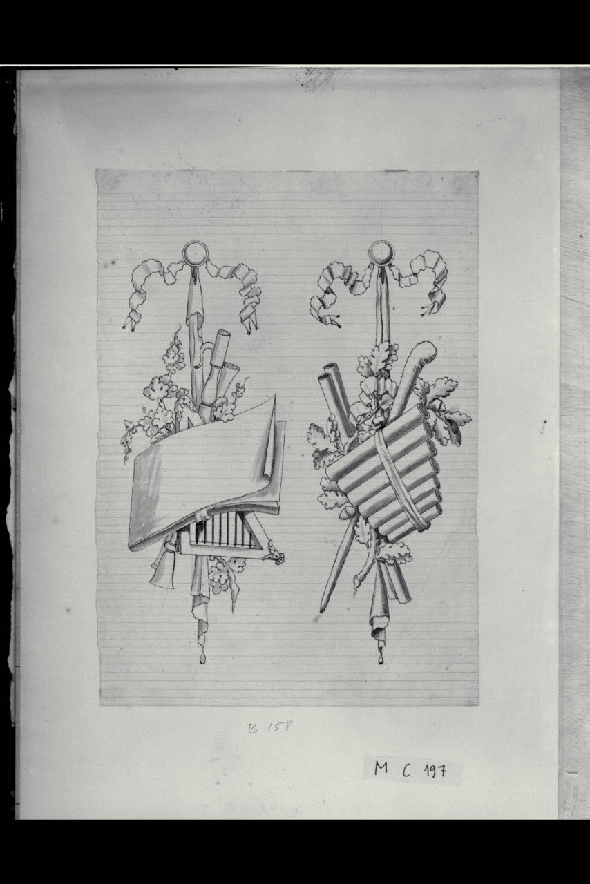Trofei con attributi della Musica (disegno) di Maggiolini (bottega) (secc. XVIII/ XIX)