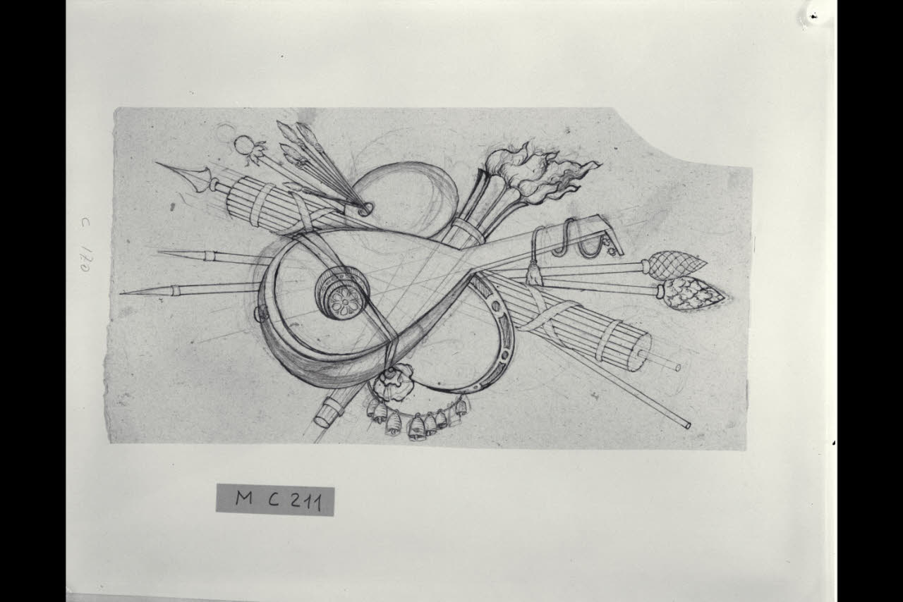 Motivo con attributi delle Arti (disegno) di Maggiolini (bottega) (secc. XVIII/ XIX)