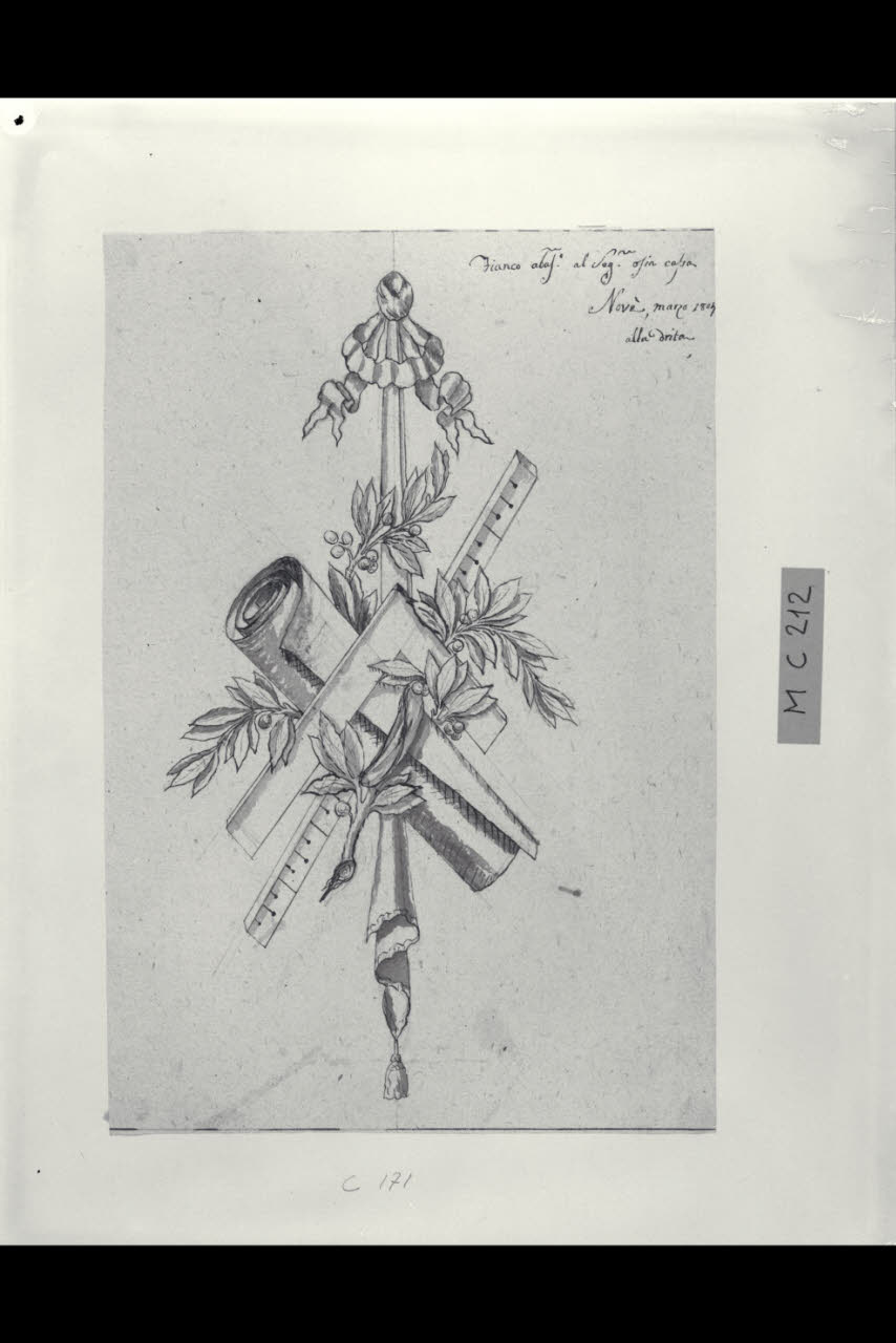 Trofei con attributi della Matematica (disegno) di Maggiolini (bottega) (secc. XVIII/ XIX)