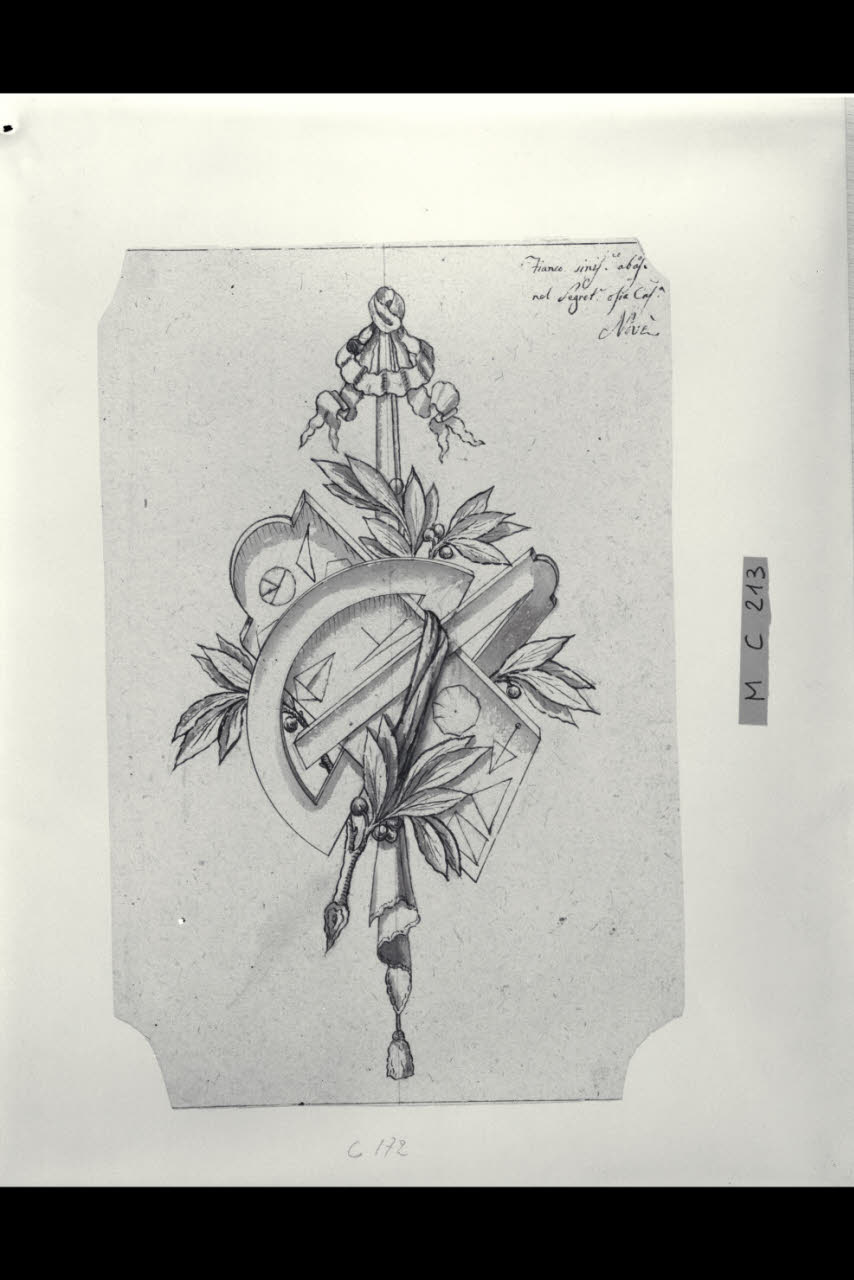 Trofei con attributi della Geometria (disegno) di Maggiolini (bottega) (secc. XVIII/ XIX)