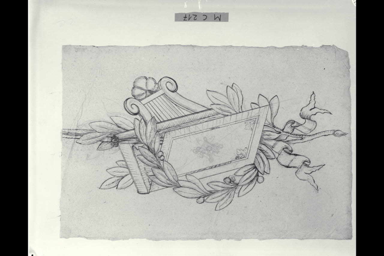 Composizione con serto e libro (disegno) di Maggiolini (bottega) (secc. XVIII/ XIX)