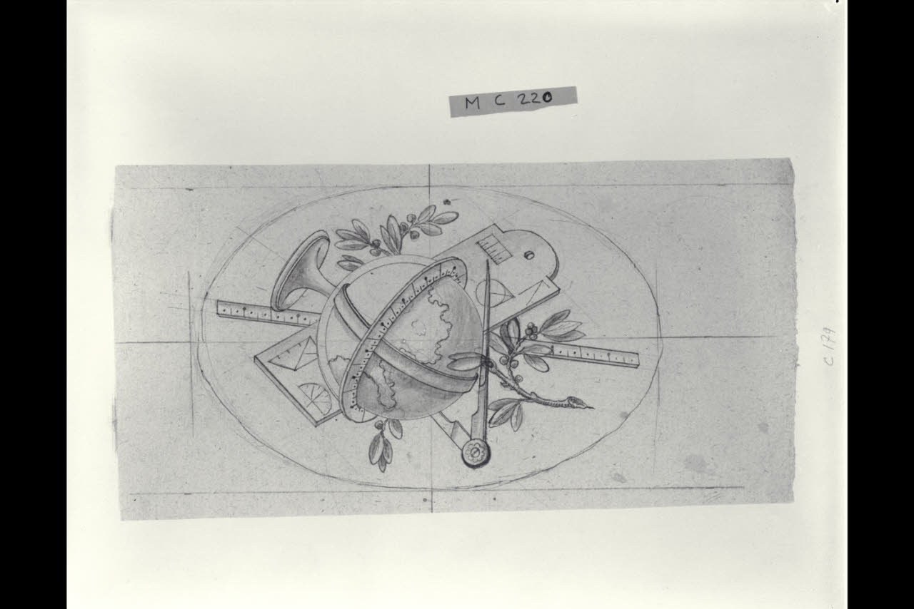 Composizione con mappamondo e compasso (disegno) di Maggiolini (bottega) (secc. XVIII/ XIX)
