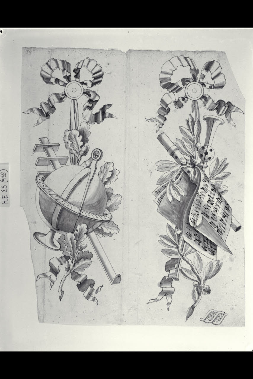 Due trofei con strumenti scientifici e musicali (disegno) di Maggiolini (bottega) (secc. XVIII/ XIX)