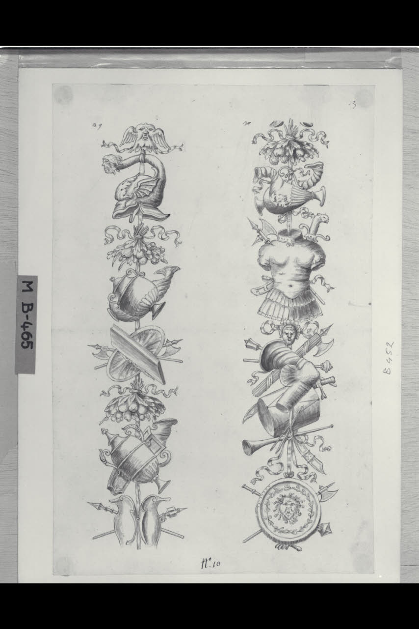Candelabre con trofei militari (disegno) di Maggiolini (bottega) (secc. XVIII/ XIX)