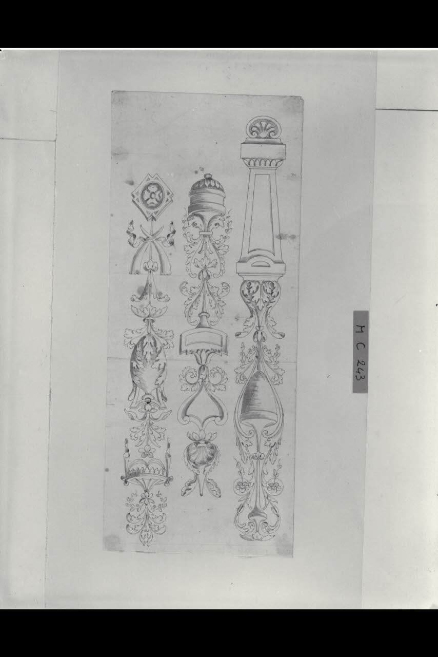 Tre candelabre (disegno) di Maggiolini (bottega) (secc. XVIII/ XIX)